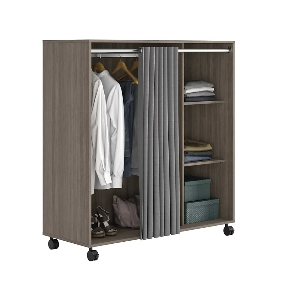 Kit-dressing sous-combles 1 colonne avec rideau Vector II décor chêne grisé H. 128 x L. 120 x P. 48 cm
