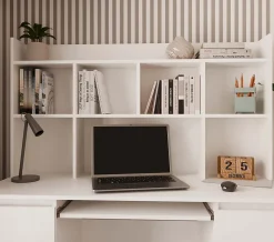 KUBA - Bureau extensible - 6 tiroirs, 5 étagères - 130x51x146 cm - BLANC