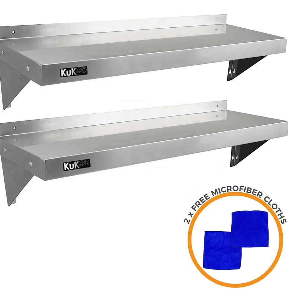 KuKoo Lot de Plan de Travail 180 cm en Inox & 2 Étagères Murales