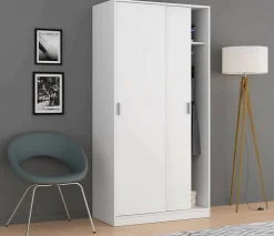Lansing Armoire, Armoire de Chambre avec 2 portes coulissantes, Armoire avec Etagere et tringle à vêtements, 100x50h200 cm, Blanc