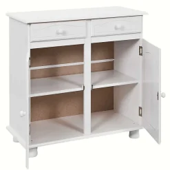 LAURIE - Meuble 2 Portes 2 Tiroirs Bois Massif Vernis Blanc