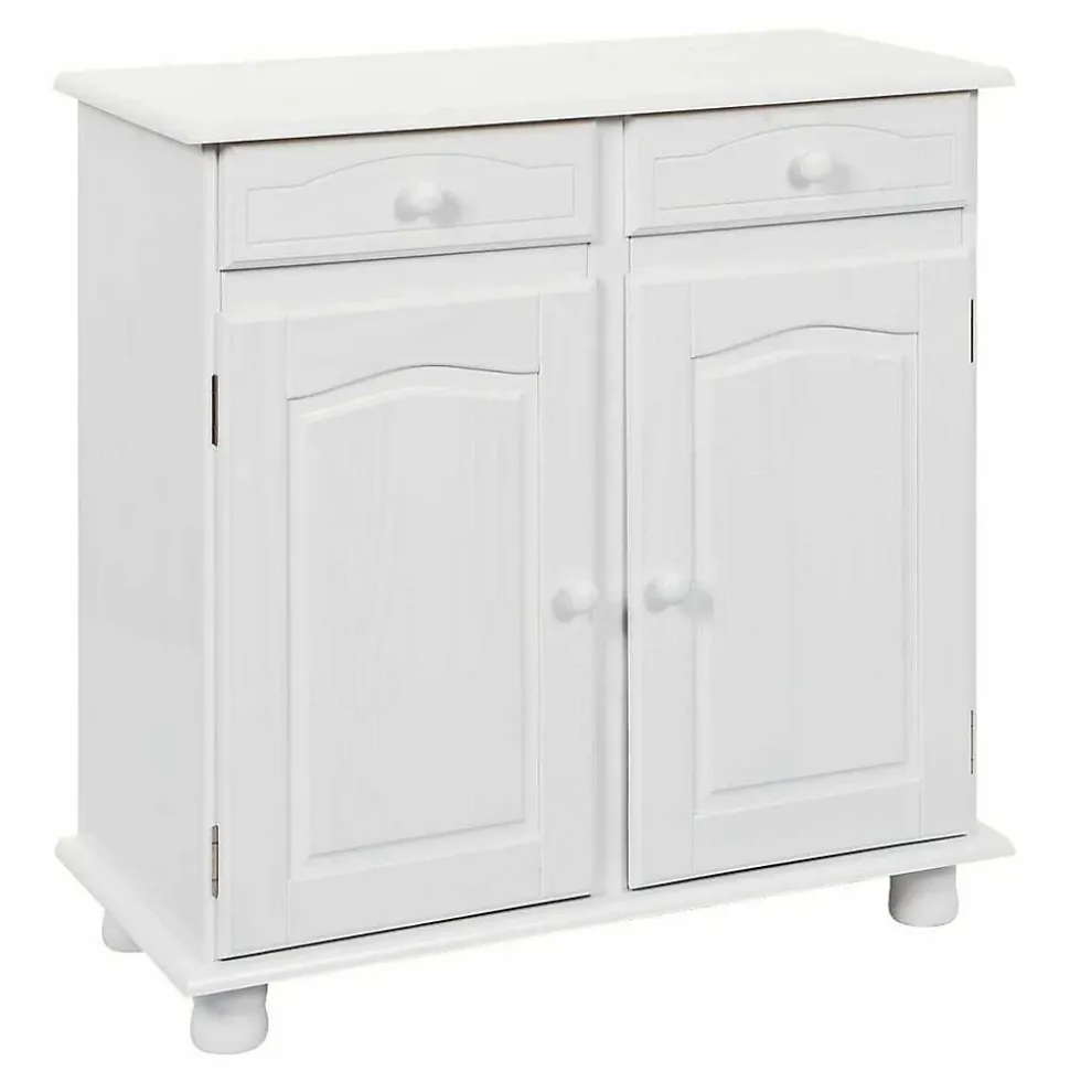 LAURIE - Meuble 2 Portes 2 Tiroirs Bois Massif Vernis Blanc