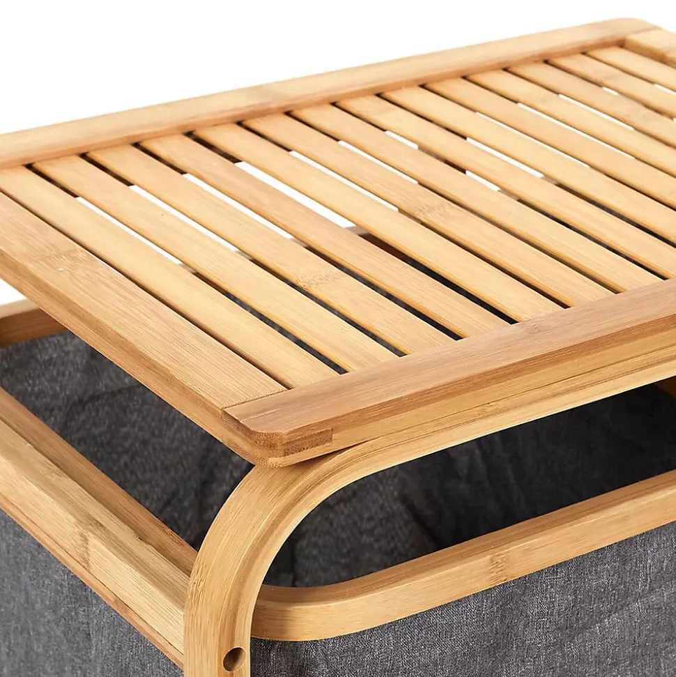 LAZEN - Rangement à 3 Panières en Bambou et Tissu Gris