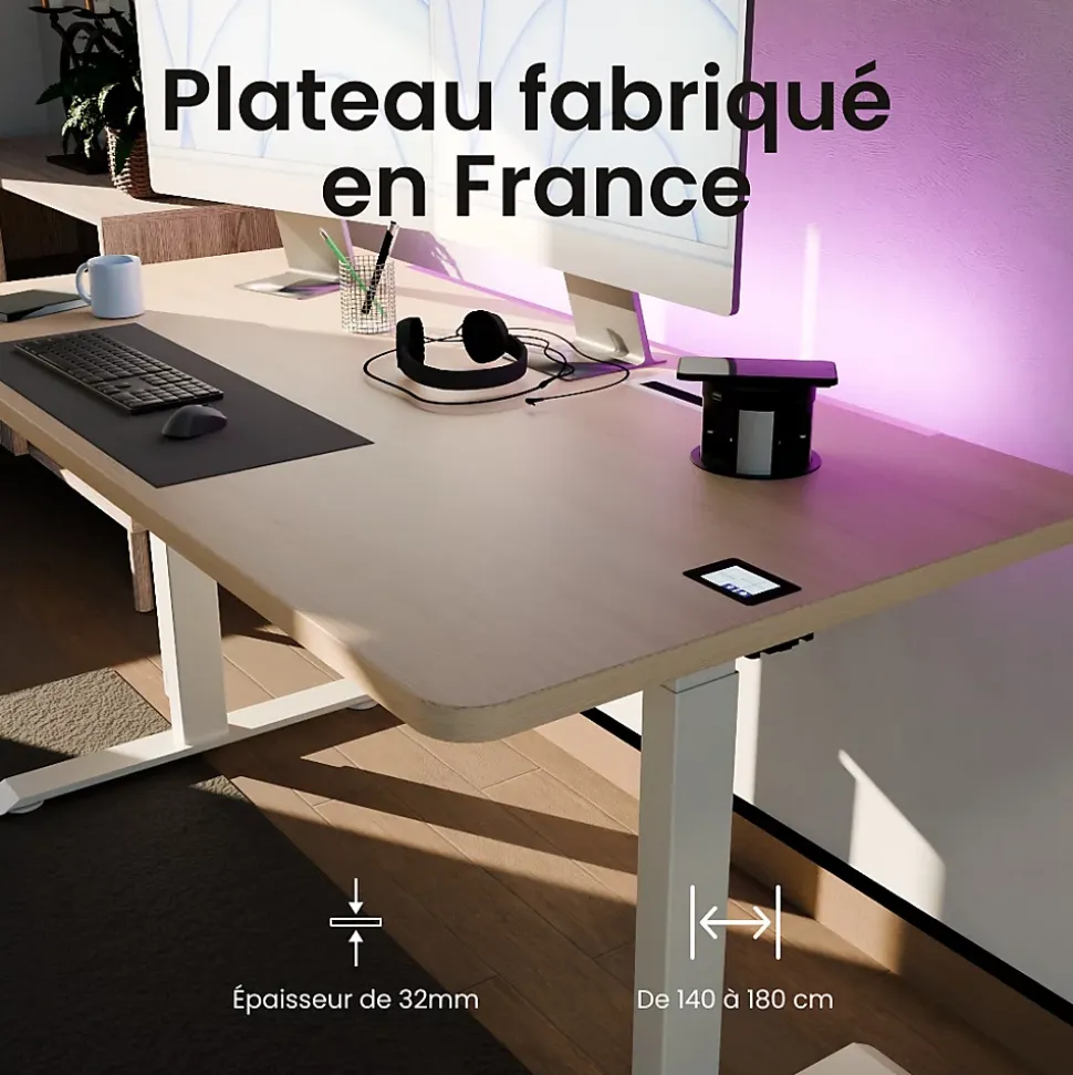 Le Bureau Connecté Pro - L Blanc 160x80 Pieds blanc