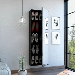 Leto Support mural pour chaussures avec miroir, style moderne et espace, 137.92 cm X 46.99 cm X 20.57 cm , Noir