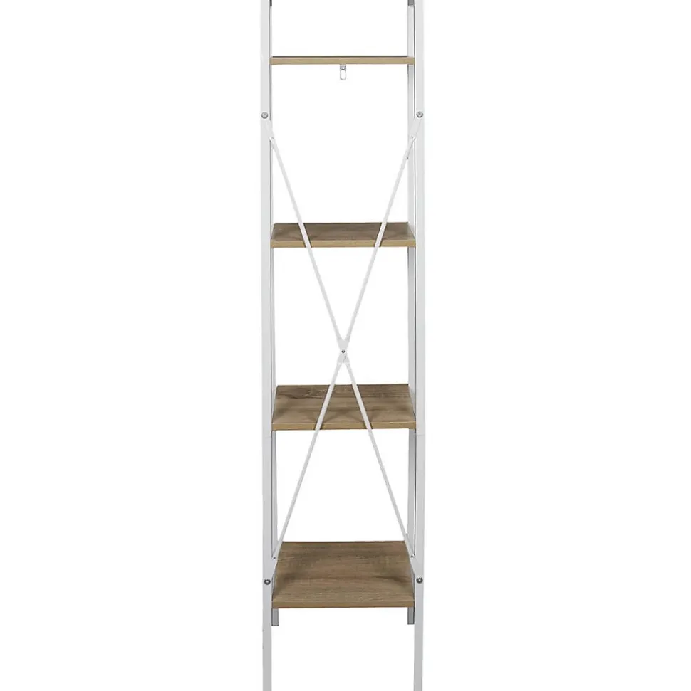 LIETA - Etagère Colonne à 4 Niveaux Bois et Métal Blanc