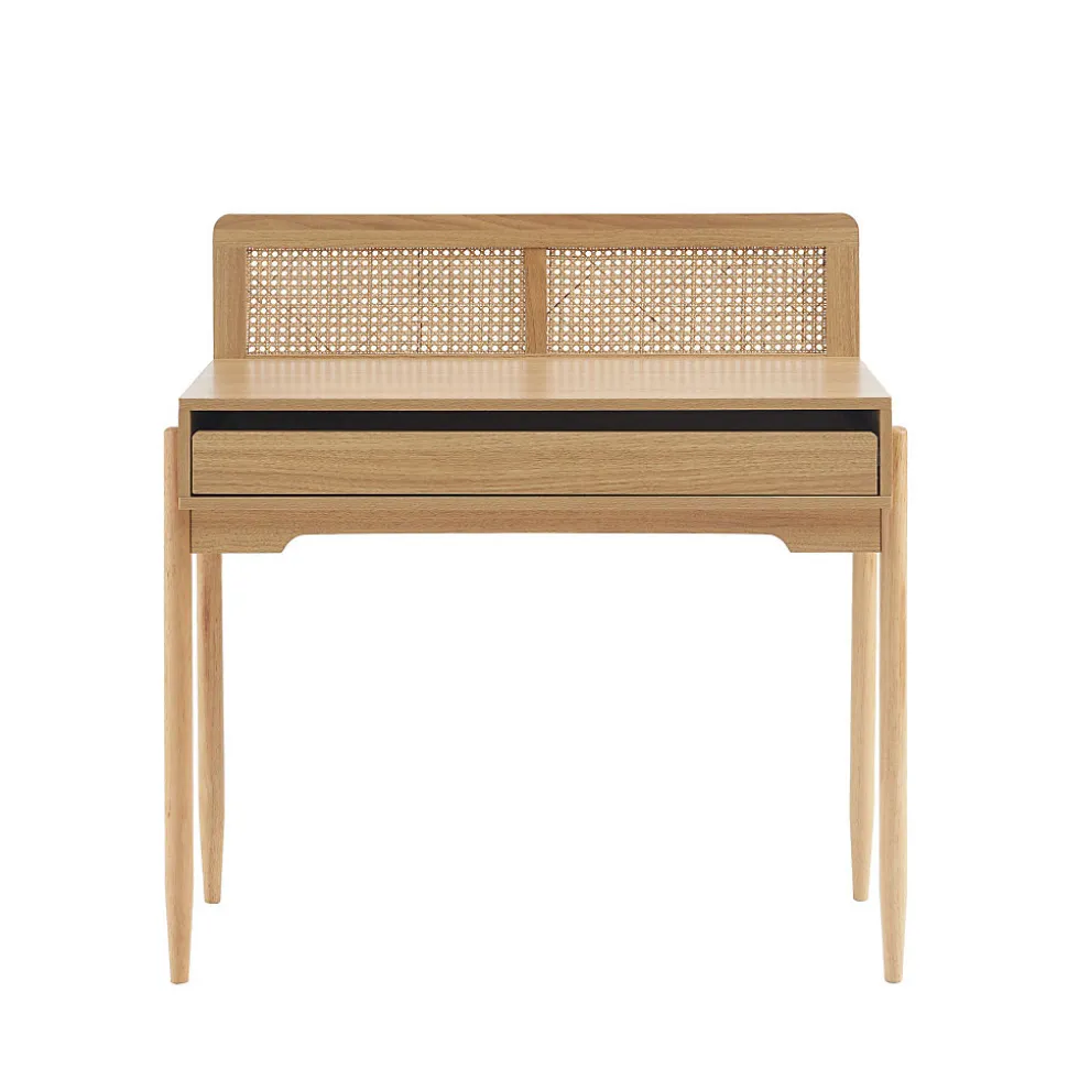 Lilou - Bureau enfant 1 tiroir en bois et cannage H95cm - Bois clair