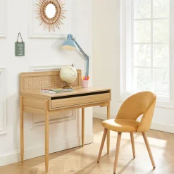 Lilou - Bureau enfant 1 tiroir en bois et cannage H95cm - Bois clair