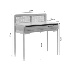 Lilou - Bureau enfant 1 tiroir en bois et cannage H95cm - Rose