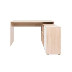 LONDON Bureau d'angle classique décor chene sonoma et blanc brillant - L 136 cm