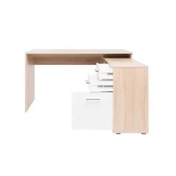 LONDON Bureau d'angle classique décor chene sonoma et blanc brillant - L 136 cm