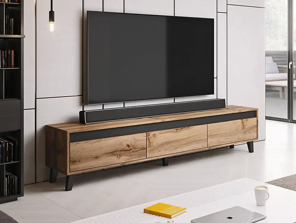 Lord - meuble TV - effet bois et noir - 185 cm - style industriel - Best Mobilier
