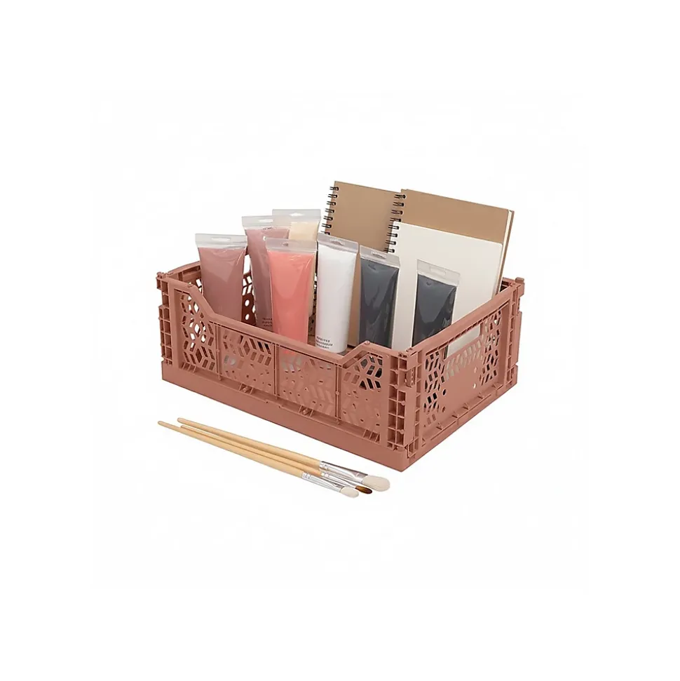 Lot 4 caisses de rangement pliables terracotta 40 x 30 x 15 cm