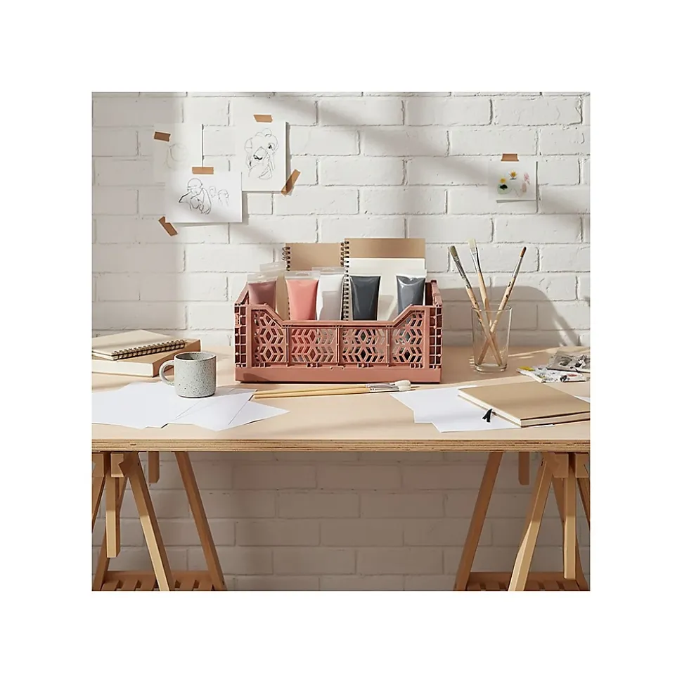 Lot 4 caisses de rangement pliables terracotta 40 x 30 x 15 cm