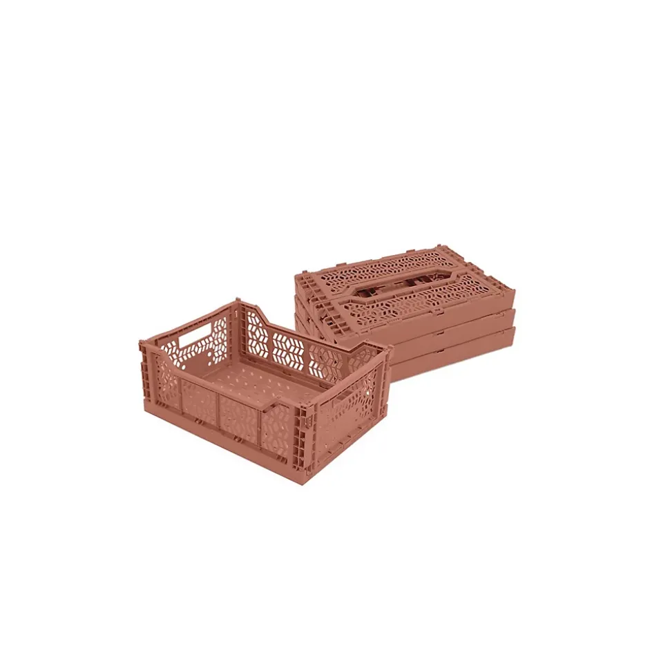 Lot 4 caisses de rangement pliables terracotta 40 x 30 x 15 cm