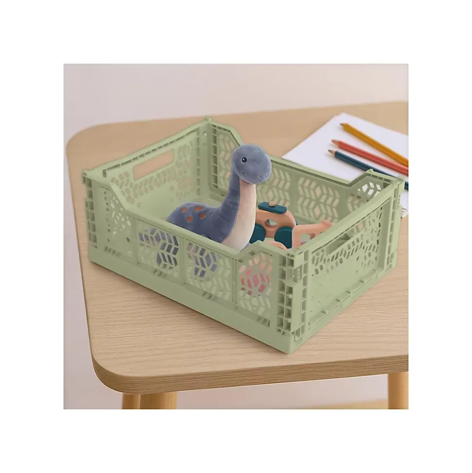 Lot 10 caisses de rangement pliables kaki 40 x 30 x 15 cm