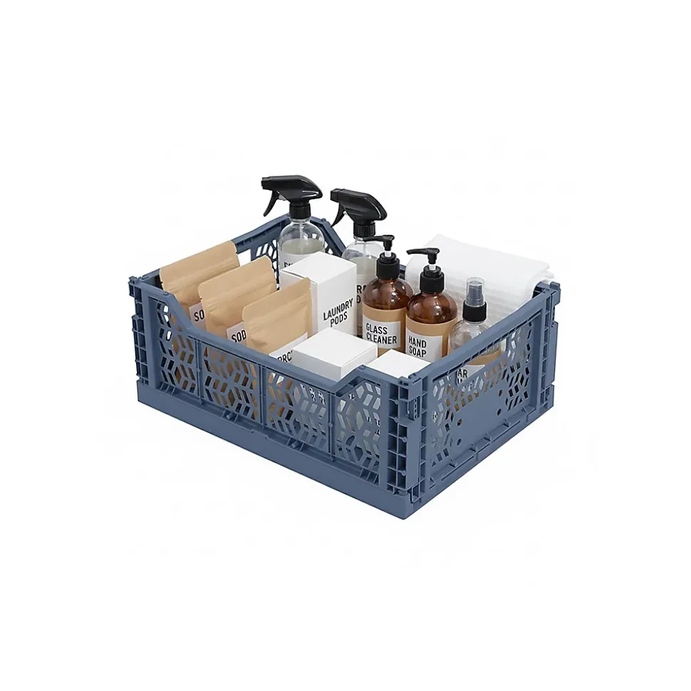 Lot 4 caisses de rangement pliables bleu et terracotta 40 x 30 x 15 cm