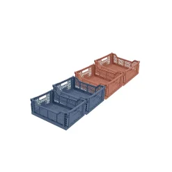 Lot 4 caisses de rangement pliables bleu et terracotta 40 x 30 x 15 cm