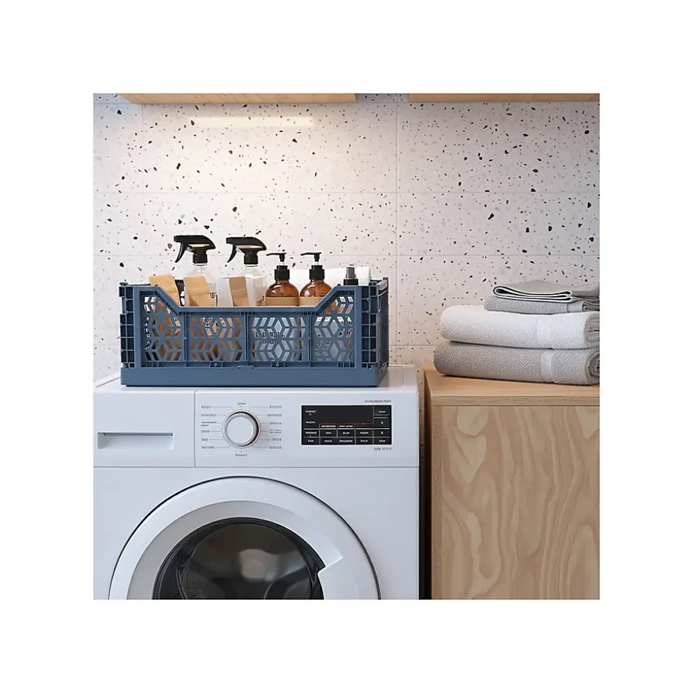 Lot 4 caisses de rangement pliables bleu et terracotta 40 x 30 x 15 cm