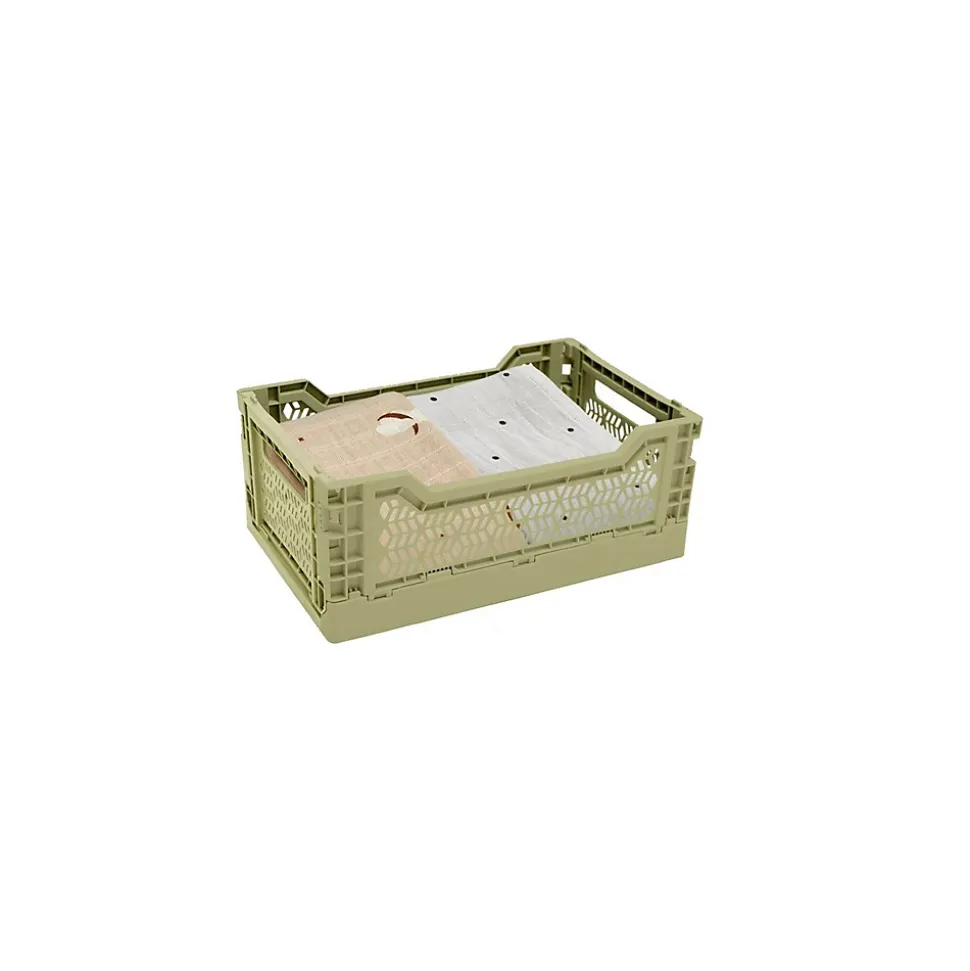 Lot 10 caisses de rangement pliables jaune 26,5 x 17 x 10,5 cm