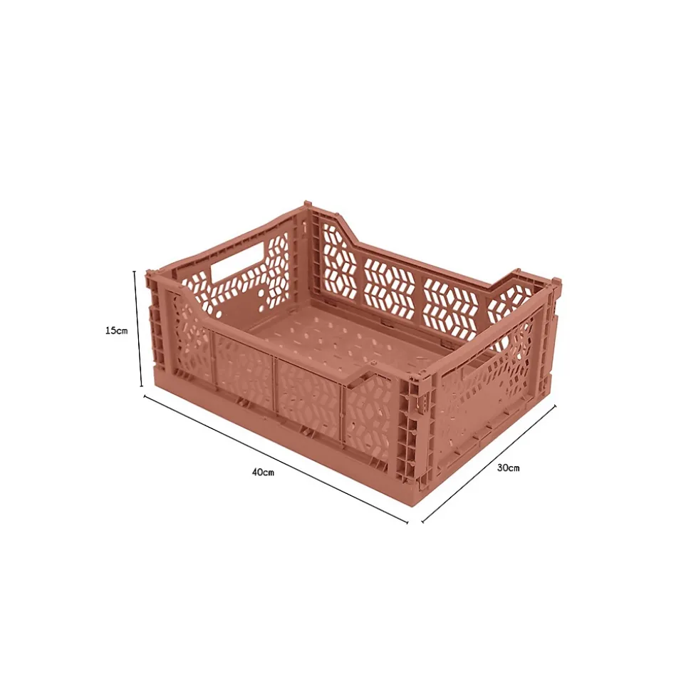 Lot 4 caisses de rangement pliables gris, terracotta 40 x 30 x 15 cm