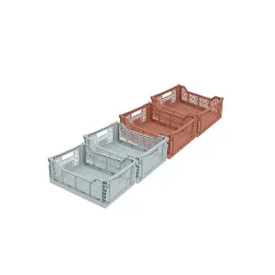 Lot 4 caisses de rangement pliables gris, terracotta 40 x 30 x 15 cm