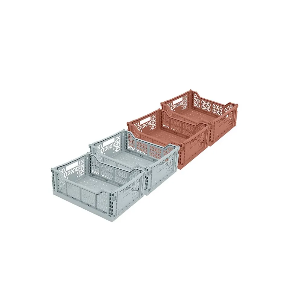 Lot 4 caisses de rangement pliables gris, terracotta 40 x 30 x 15 cm