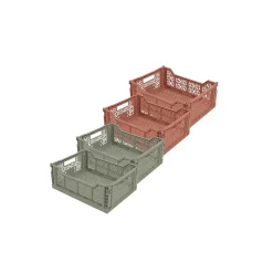 Lot 4 caisses de rangement pliables terracotta, vert 40 x 30 x 15 cm