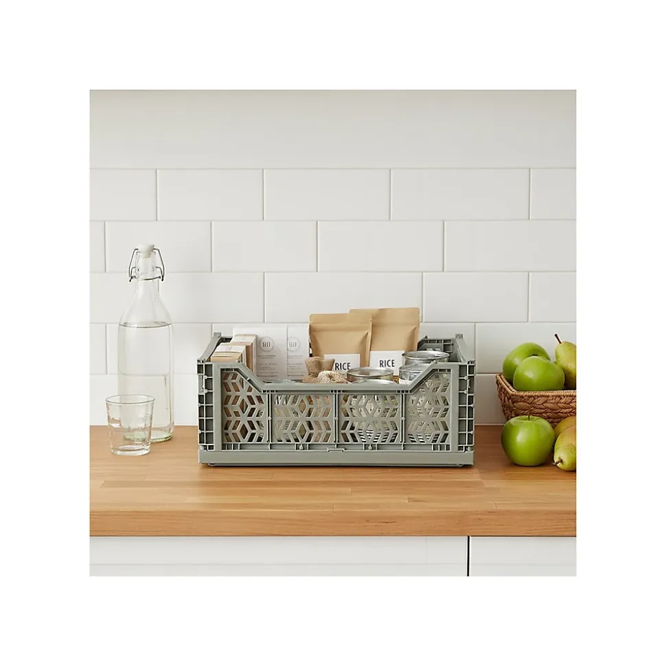 Lot 4 caisses de rangement pliables terracotta, vert 40 x 30 x 15 cm