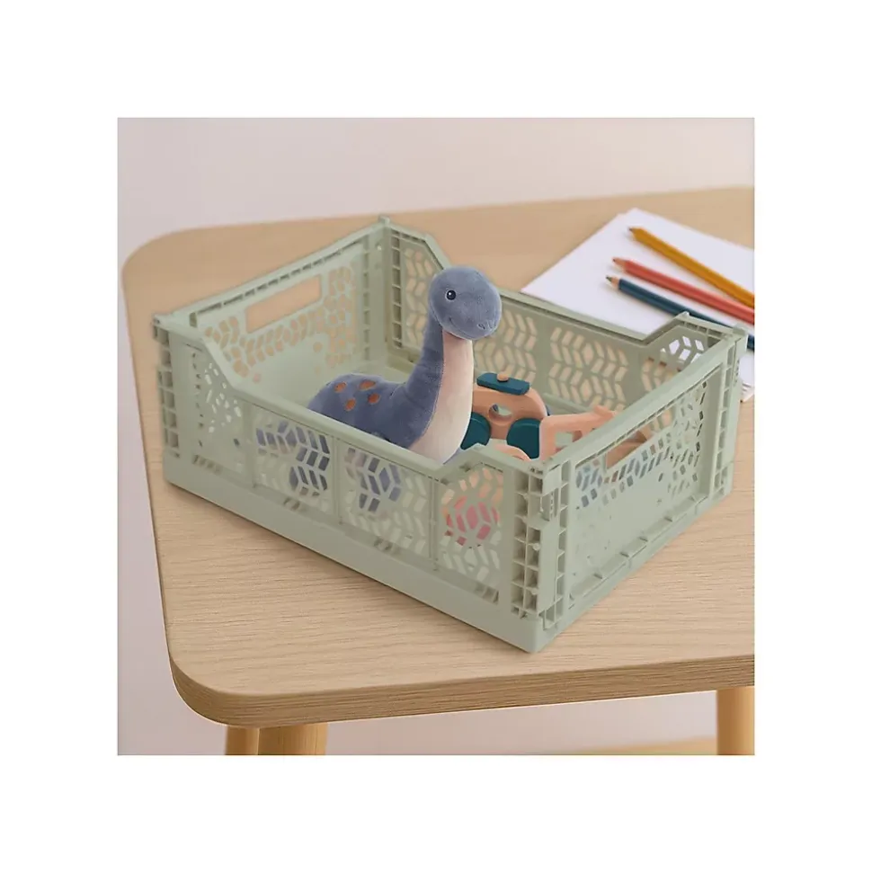 Lot 10 caisses de rangement pliables vert clair 40 x 30 x 15 cm