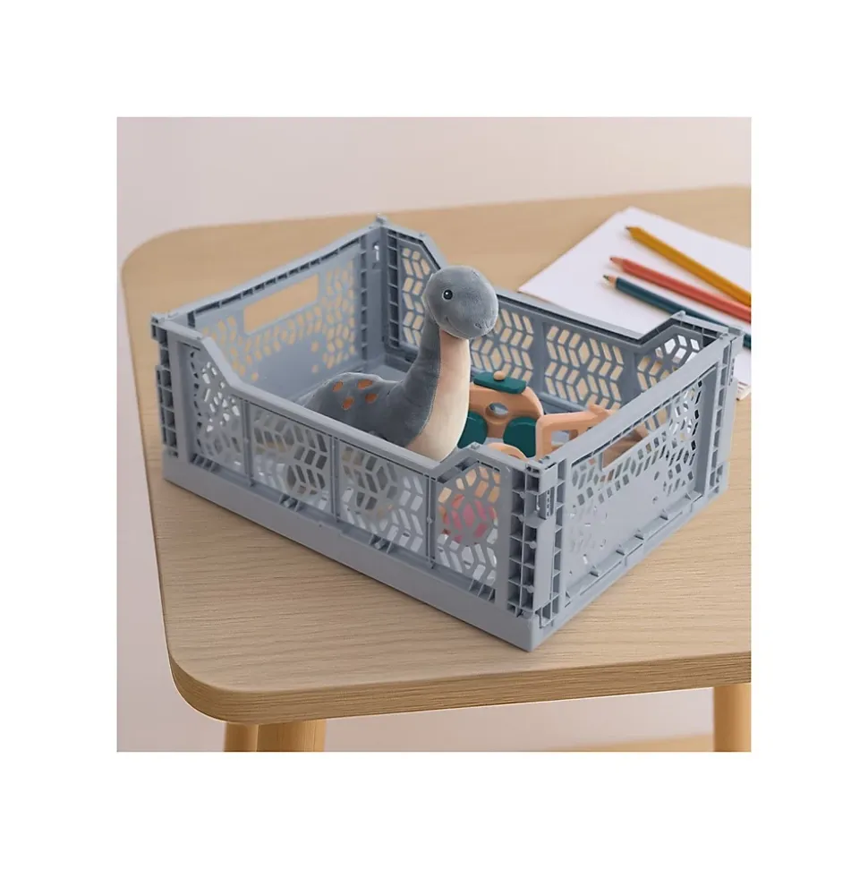 Lot 4 caisses de rangement pliables plastique gris 40 x 30 x 15 cm