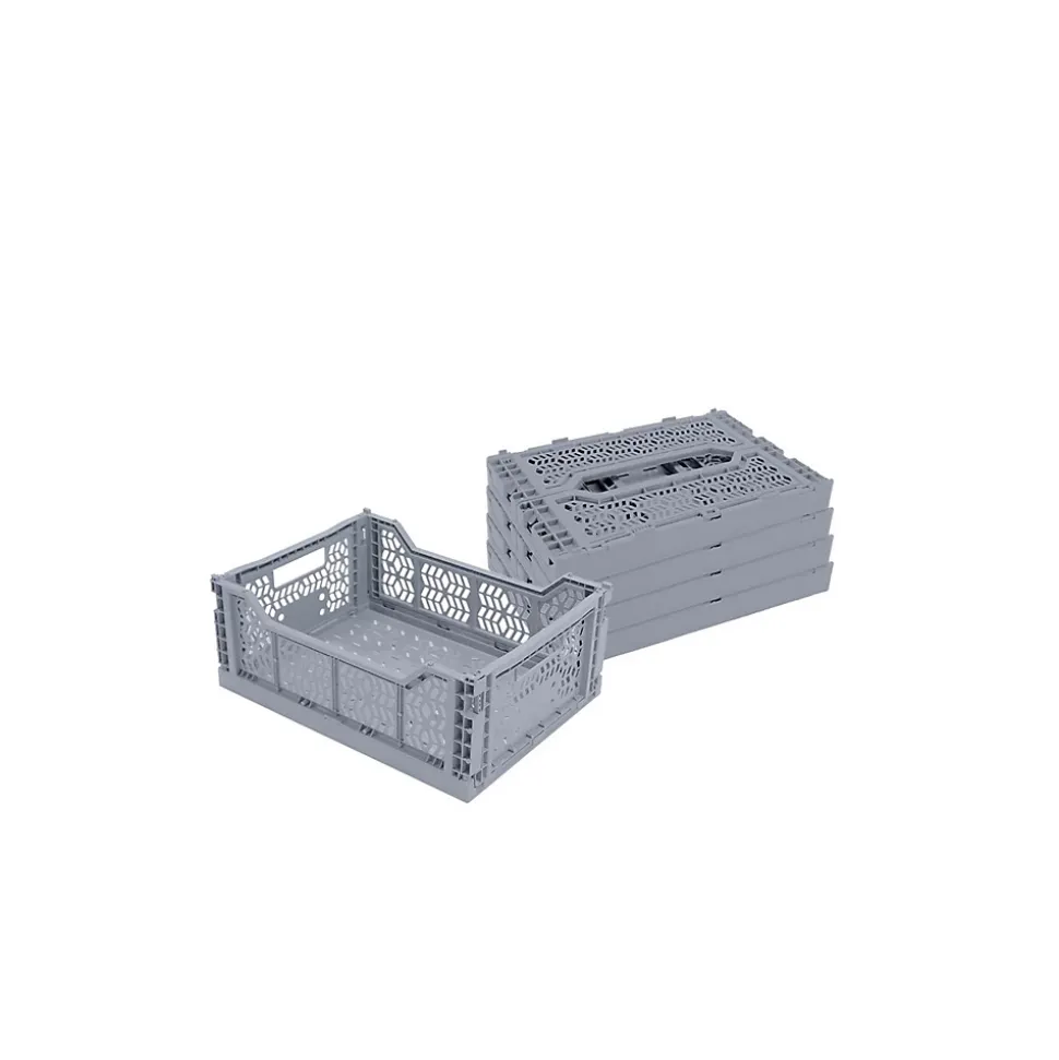 Lot 4 caisses de rangement pliables plastique gris 40 x 30 x 15 cm
