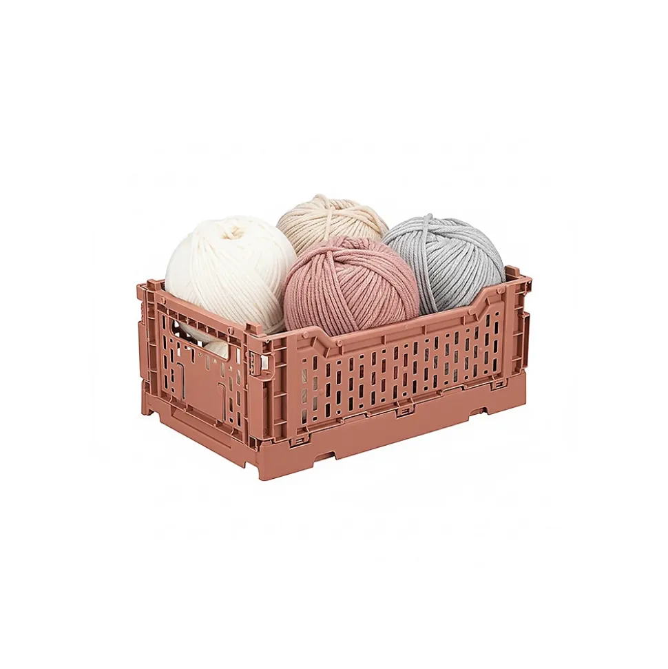 Lot 4 caisses de rangement pliables terracotta, vert 27 x 17 x 10,5 cm