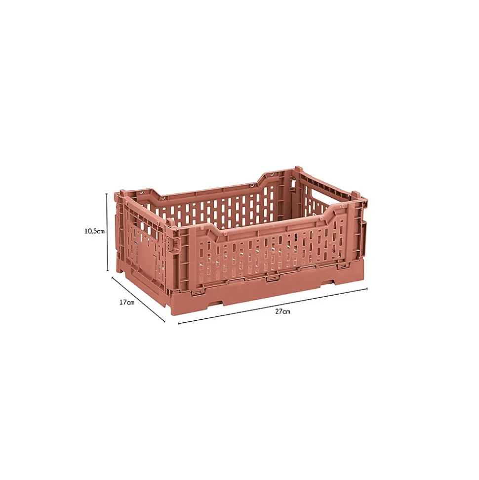 Lot 4 caisses de rangement pliables terracotta, vert 27 x 17 x 10,5 cm