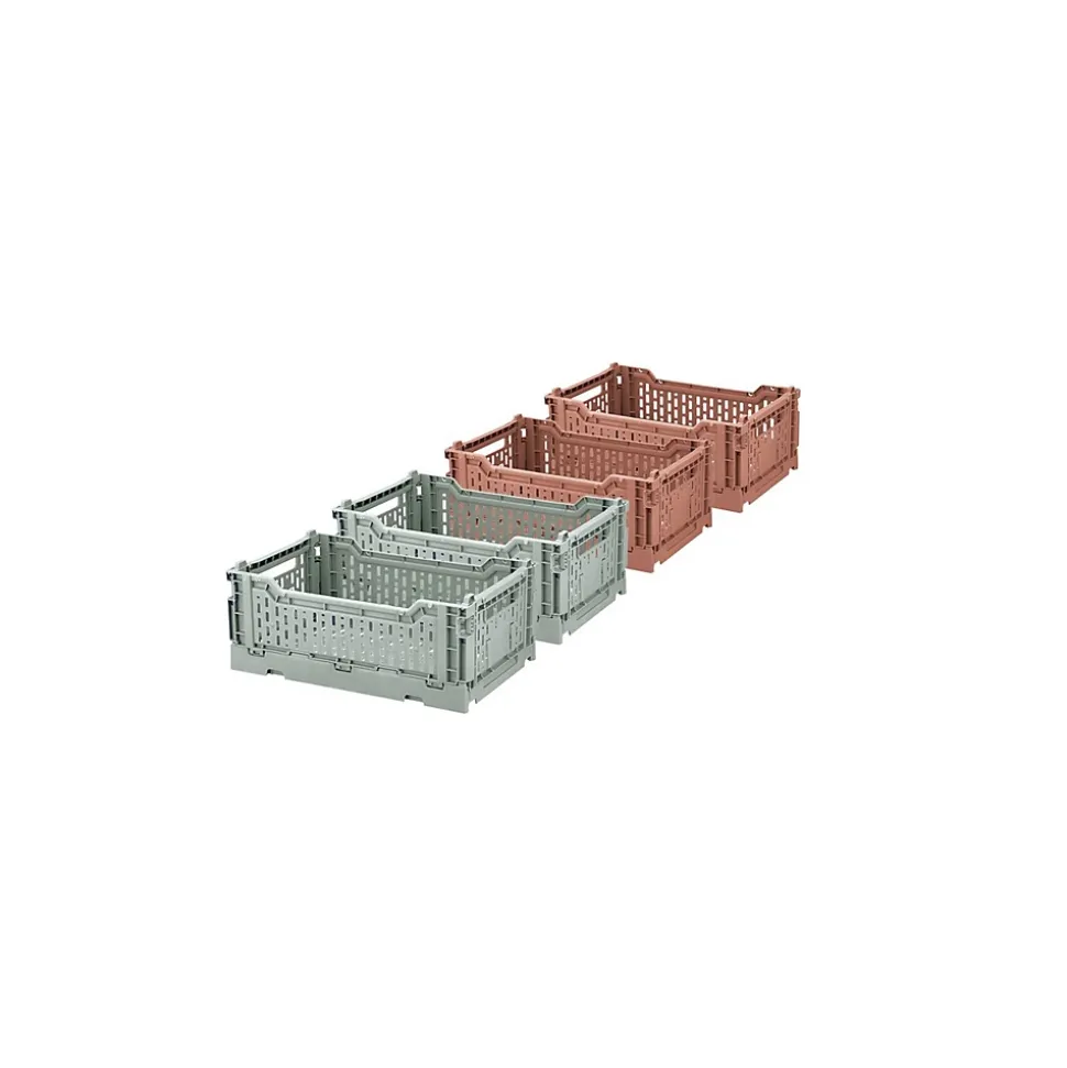 Lot 4 caisses de rangement pliables terracotta, vert 27 x 17 x 10,5 cm