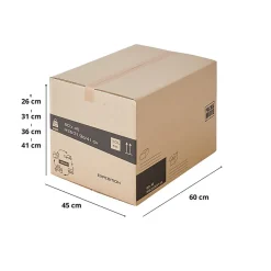 Lot 15 cartons déménagement hauteur modubale : variable - 60 x 45 x 31-41 cm - Poignées renforcées - 1 adhésif offert