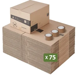 Lot 75 cartons déménagement hauteur modubale : variable - 50 x 40 x 20-30 cm - Poignées renforcées - 3 adhésifs offerts