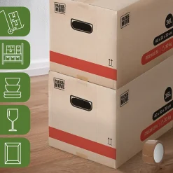 Lot 50 Cartons Déménagement Livres Premium - 40 X 30 X 30 Cm - Extrême Résistance 20 KG - Poignées Renforcées - 3 Adhésifs Offerts
