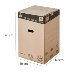 Lot 40 cartons déménagement L haut - 40 x 40 x 60 cm - Poignées renforcées - 2 adhésifs offerts