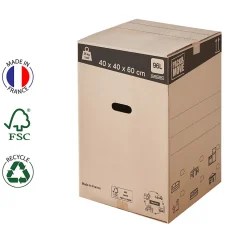 Lot 40 cartons déménagement L haut - 40 x 40 x 60 cm - Poignées renforcées - 2 adhésifs offerts