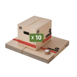 Lot 10 Cartons Déménagement Livres Premium - 40 X 30 X 30 Cm - Extrême Résistance 20 KG - Poignées Renforcées - 1 Adhésif Offert