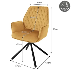 Lot 2 Chaise salle à manger jaune moutarde velours pivotant position automatique