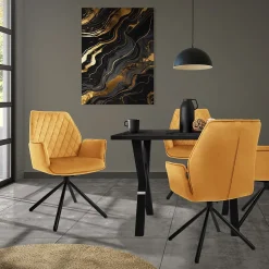 Lot 2 Chaise salle à manger jaune moutarde velours pivotant position automatique