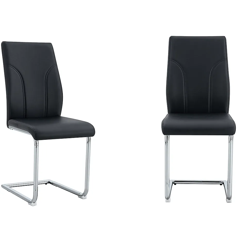 Lot 2 Chaises PU Noir, Pied Argenté, Bureau/Restaurant