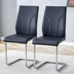Lot 2 Chaises PU Noir, Pied Argenté, Bureau/Restaurant