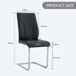 Lot 2 Chaises PU Noir, Pied Argenté, Bureau/Restaurant