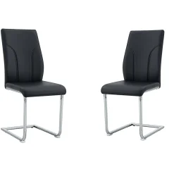 Lot 2 Chaises PU Noir, Pied Argenté, Bureau/Restaurant