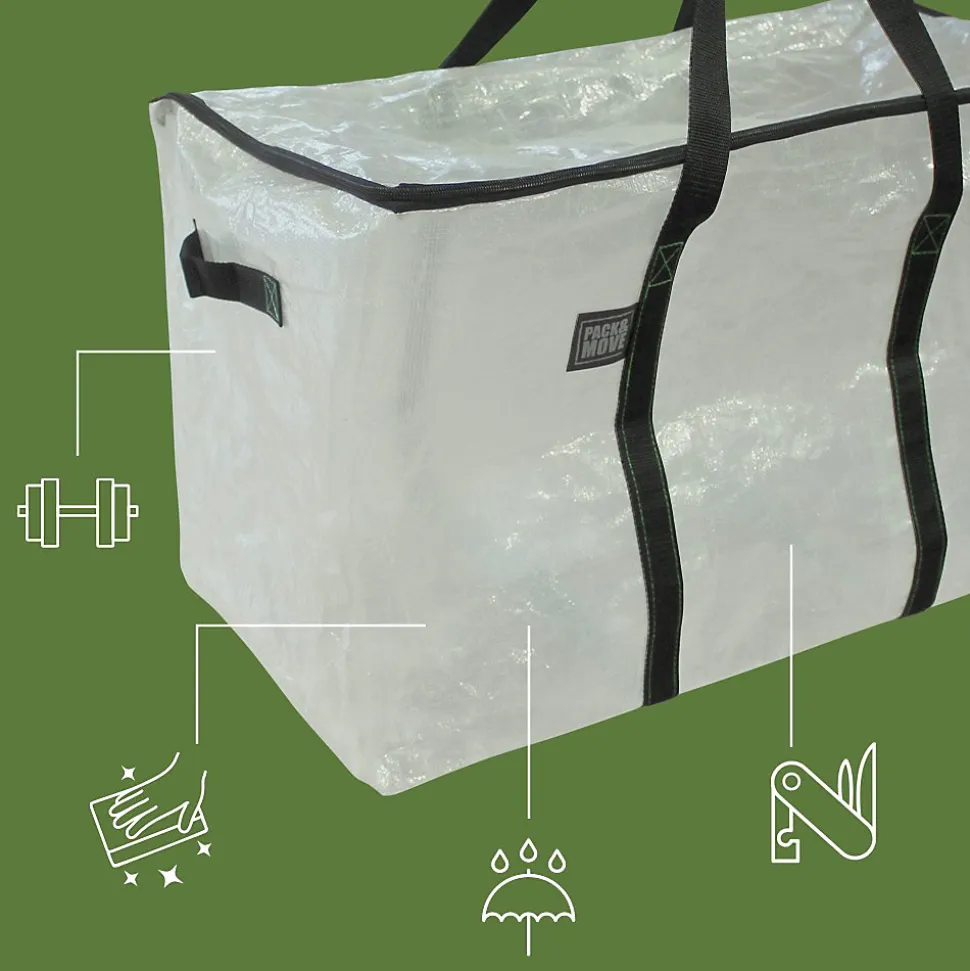 Lot 10 grands sacs déménagement transparent, rangement et transport ultra résistant - Réutilisable - Poignées solides - 100L