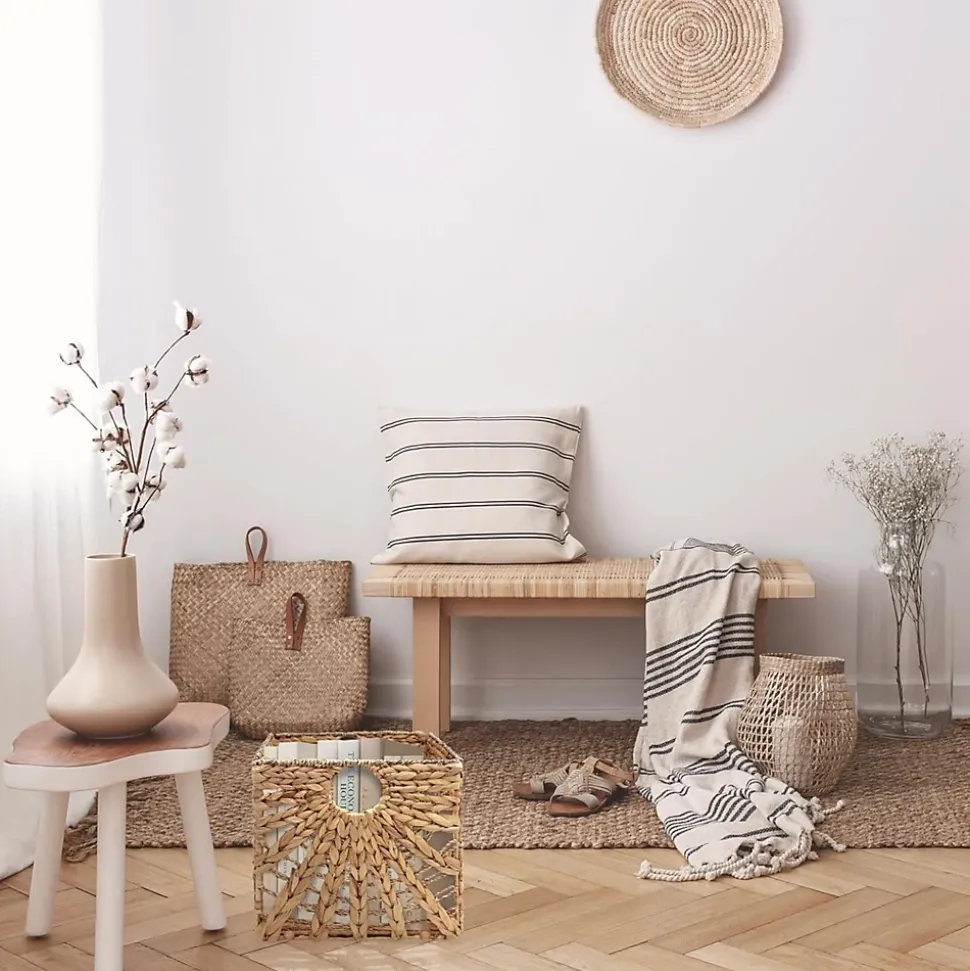 Lot 6 paniers pliables jonc de mer motif soleil 31 x 31 x 31 cm