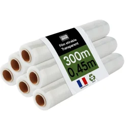 Lot 6 rouleaux film étirable - 300 m - Transparent - Film déménagement Film emballage Film palette Film protection
